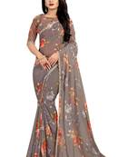 Grey printed georgette saree with blouse