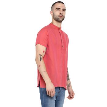 Pink Plain Cotton Stitched Short Kurta 4