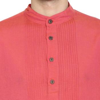 Pink Plain Cotton Stitched Short Kurta 5