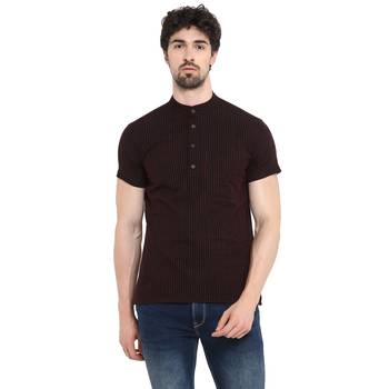 Black Woven Cotton Stitched Short Kurta 1