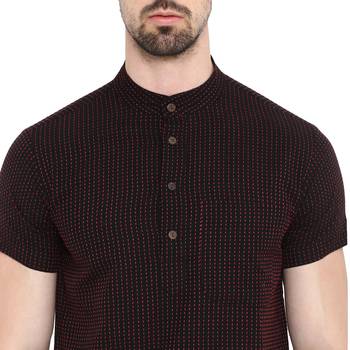 Black Woven Cotton Stitched Short Kurta 5