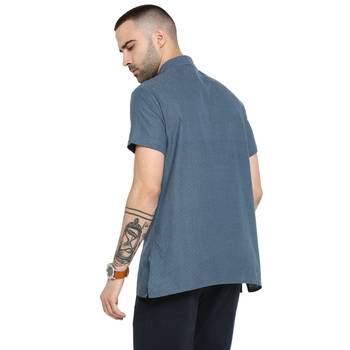Blue Woven Cotton Stitched Short Kurta 2