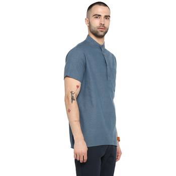 Blue Woven Cotton Stitched Short Kurta 4