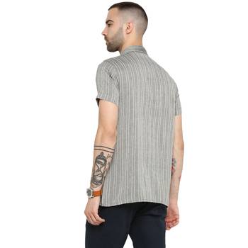 Grey Woven Cotton Stitched Short Kurta 2
