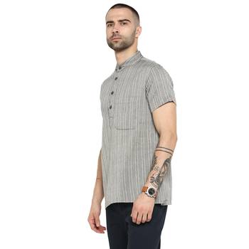 Grey Woven Cotton Stitched Short Kurta 3