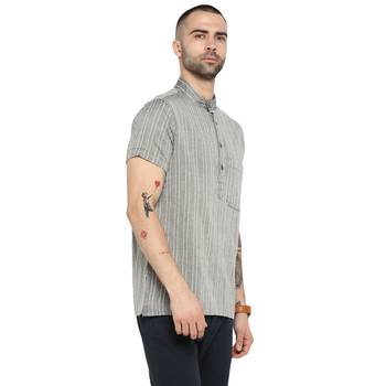 Grey Woven Cotton Stitched Short Kurta 4