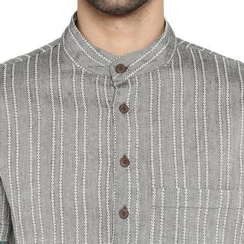 Grey Woven Cotton Stitched Short Kurta 5