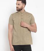 Beige Plain Cotton Stitched Short Kurta