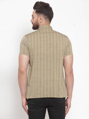 Beige Plain Cotton Stitched Short Kurta 2