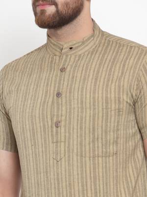 Beige Plain Cotton Stitched Short Kurta 5