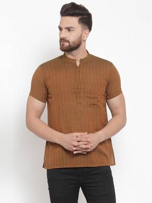 Brown Plain Cotton Stitched Short Kurta 1