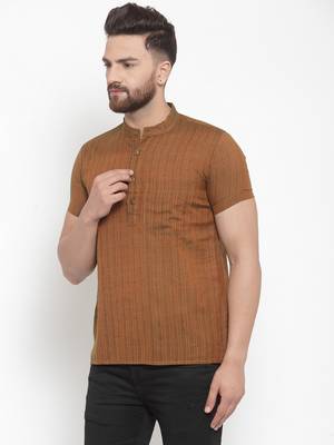 Brown Plain Cotton Stitched Short Kurta 3