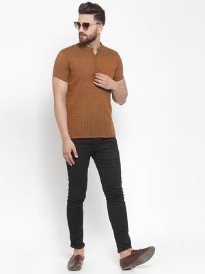 Brown Plain Cotton Stitched Short Kurta 4