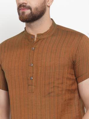 Brown Plain Cotton Stitched Short Kurta 5