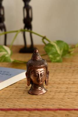 Metal Meditating Buddha Head with Curly Hair 2