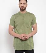 Green Plain Cotton Stitched Short Kurta