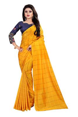Yellow printed georgette saree with blouse 1