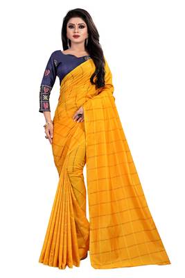 Yellow printed georgette saree with blouse 2