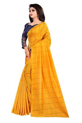 Yellow printed georgette saree with blouse 3