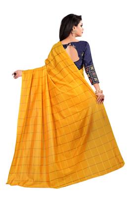 Yellow printed georgette saree with blouse 4