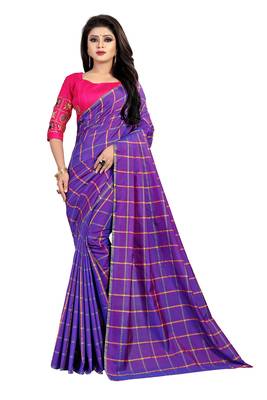 Purple printed georgette saree with blouse 1