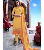 yellow printed cotton unstitched salwar with dupatta