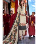 off white printed cotton unstitched salwar with dupatta