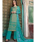 green embroidered chanderi unstitched salwar with dupatta