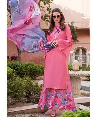 pink embroidered cotton unstitched salwar with dupatta 1