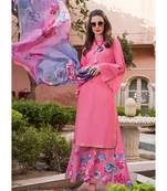pink embroidered cotton unstitched salwar with dupatta