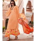 orange embroidered cotton unstitched salwar with dupatta