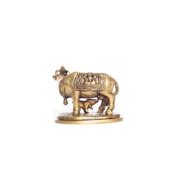 Brass Holy Kamdhenu Cow and Calf Figurine 3