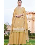 yellow embroidered cotton unstitched salwar with dupatta