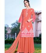 peach embroidered cotton unstitched salwar with dupatta