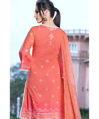 peach embroidered cotton unstitched salwar with dupatta 2