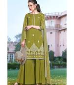 green embroidered cotton unstitched salwar with dupatta