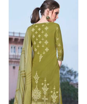 green embroidered cotton unstitched salwar with dupatta 2