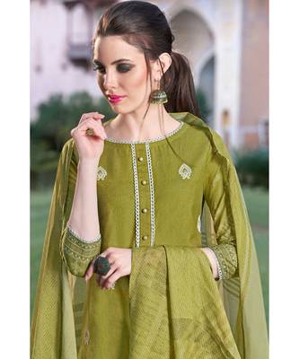 green embroidered cotton unstitched salwar with dupatta 3