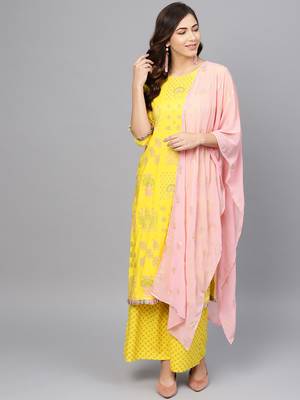 Yellow printed viscose rayon salwar 1