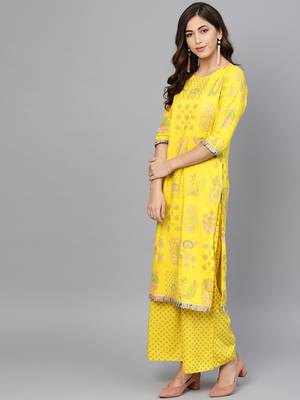 Yellow printed viscose rayon salwar 2