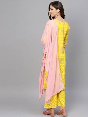 Yellow printed viscose rayon salwar 3
