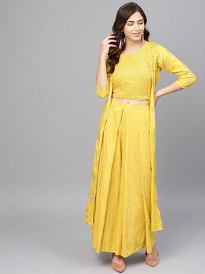 Yellow printed viscose rayon salwar 1