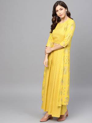 Yellow printed viscose rayon salwar 2