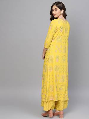 Yellow printed viscose rayon salwar 3