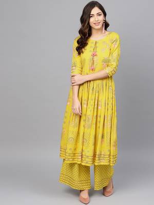 Yellow printed viscose rayon salwar 1