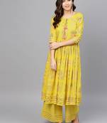 Yellow printed viscose rayon salwar
