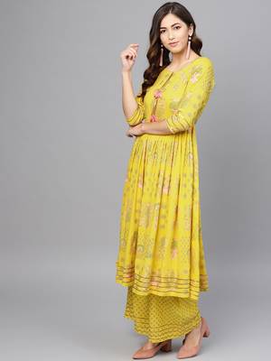 Yellow printed viscose rayon salwar 2