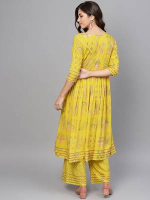 Yellow printed viscose rayon salwar 3