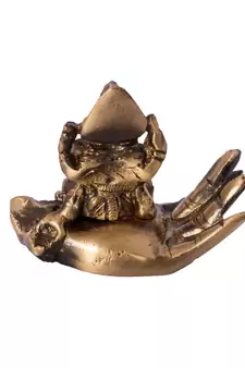 Brass Antique Finish Lord Ganesha On Palm