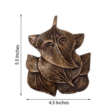 Brass Antique Finish Ganesha Design On Leaves Wall Hanging 2